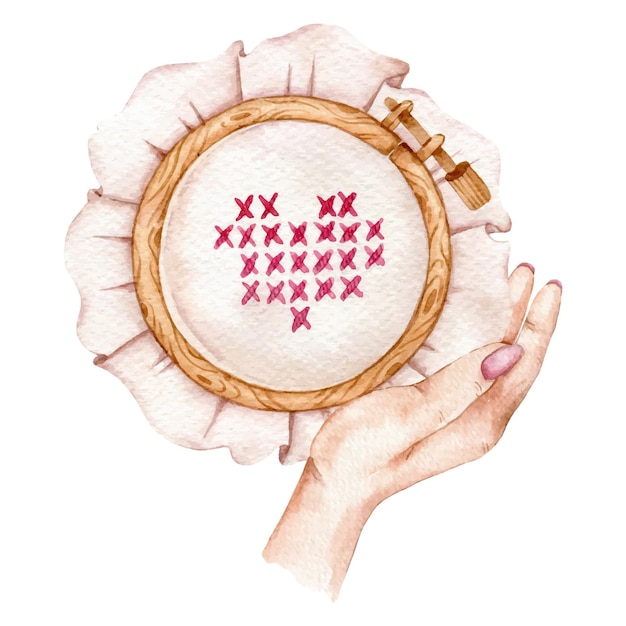 Ręce haftujące wzór na tamborku